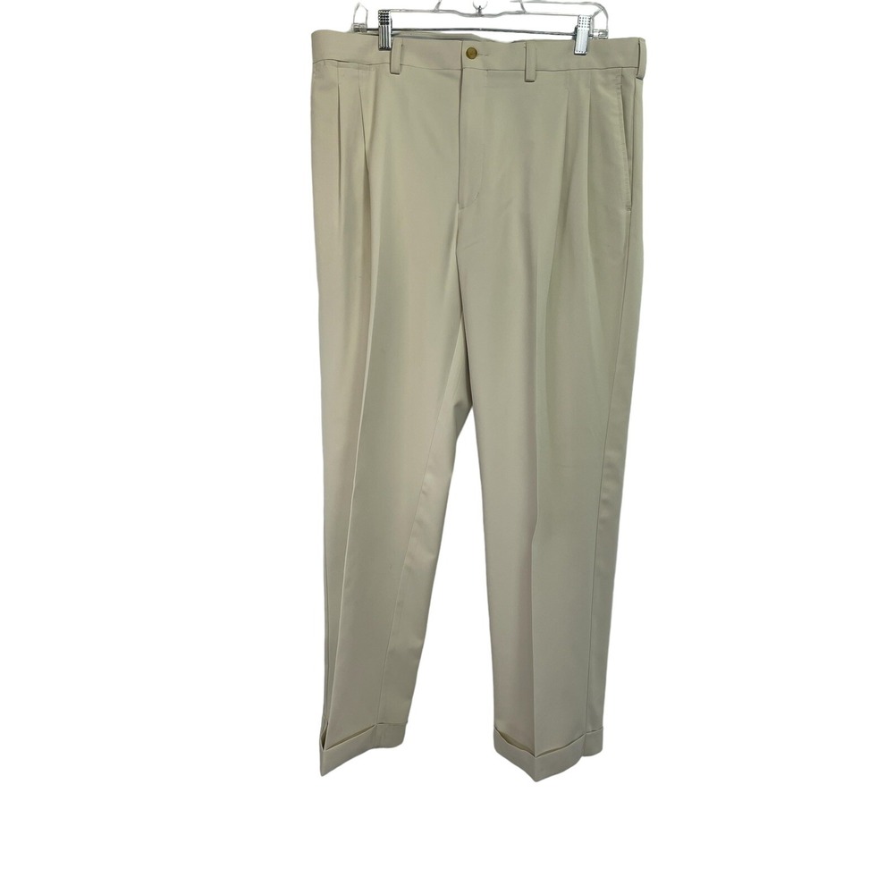 Callaway C-Tech Mens 36x30 Pale Yellow Pleated & Cuffed Golf Pant (K27) EUC